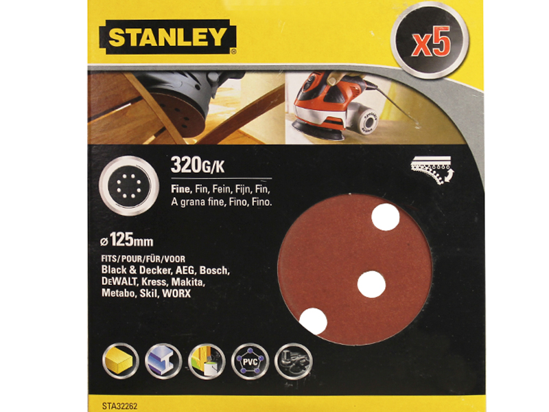 Шлифовальные круги STANLEY 5 ед. Ф125 мм. (STA32262)