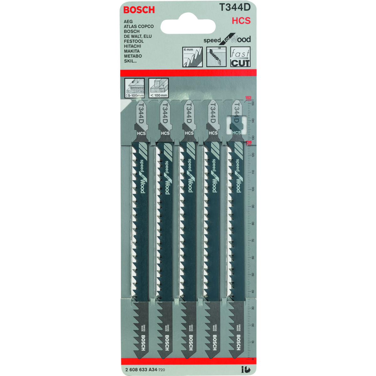 Пилки для лобзика Пильне полотно для лобзика Bosch по дереву T344D (2608633А34)