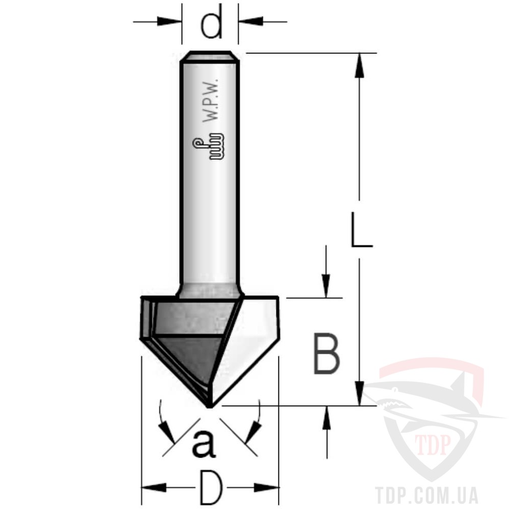 Концевые фрезы Фреза гравировальная V-образная W.P.W D12.7 d12 L55 h12 O90 (V901272)