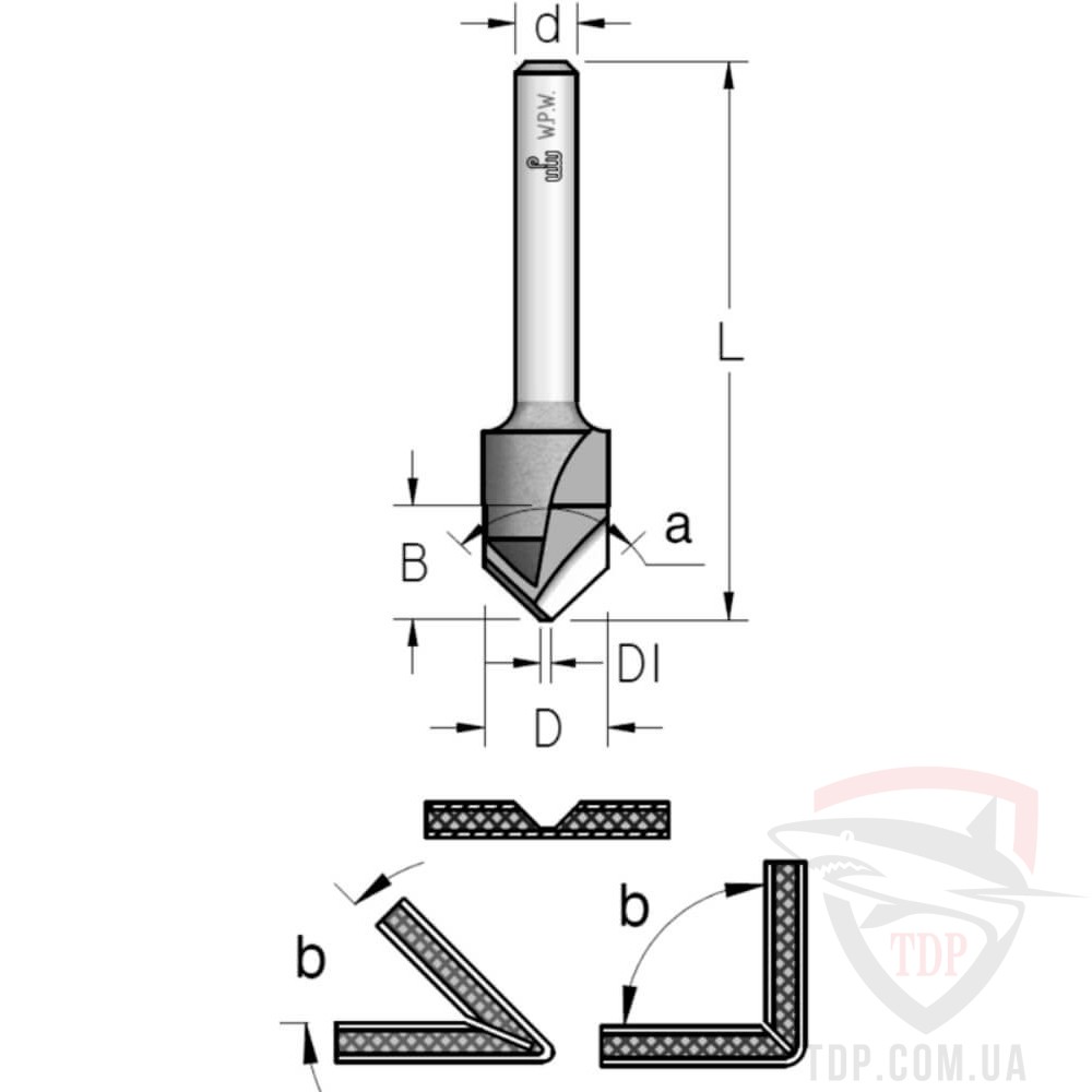 Оснастка Фреза V-образна для Alucobond α135° D18 В15,5 d8 VE13505