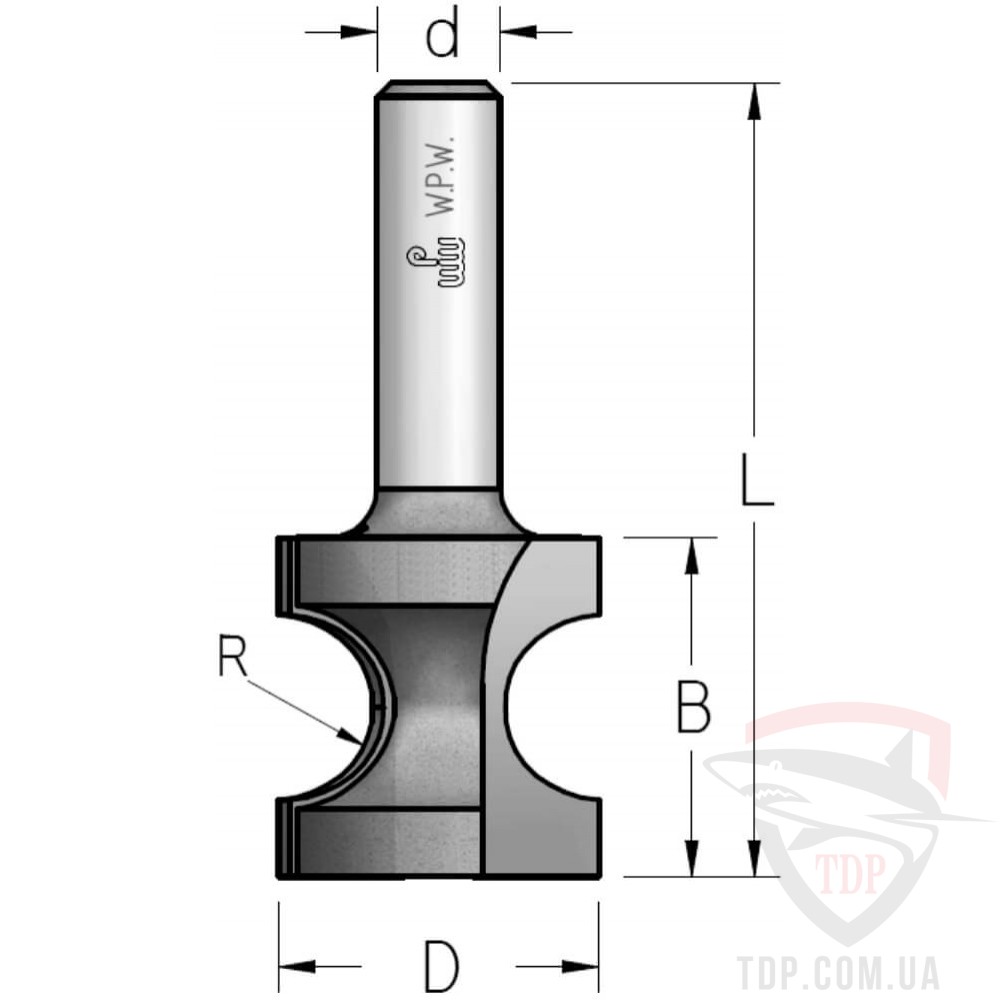 Оснастка Фреза кромкова напівстрижнева W.P.W D13.5 d6 L41 h13 R2 (RF12712)