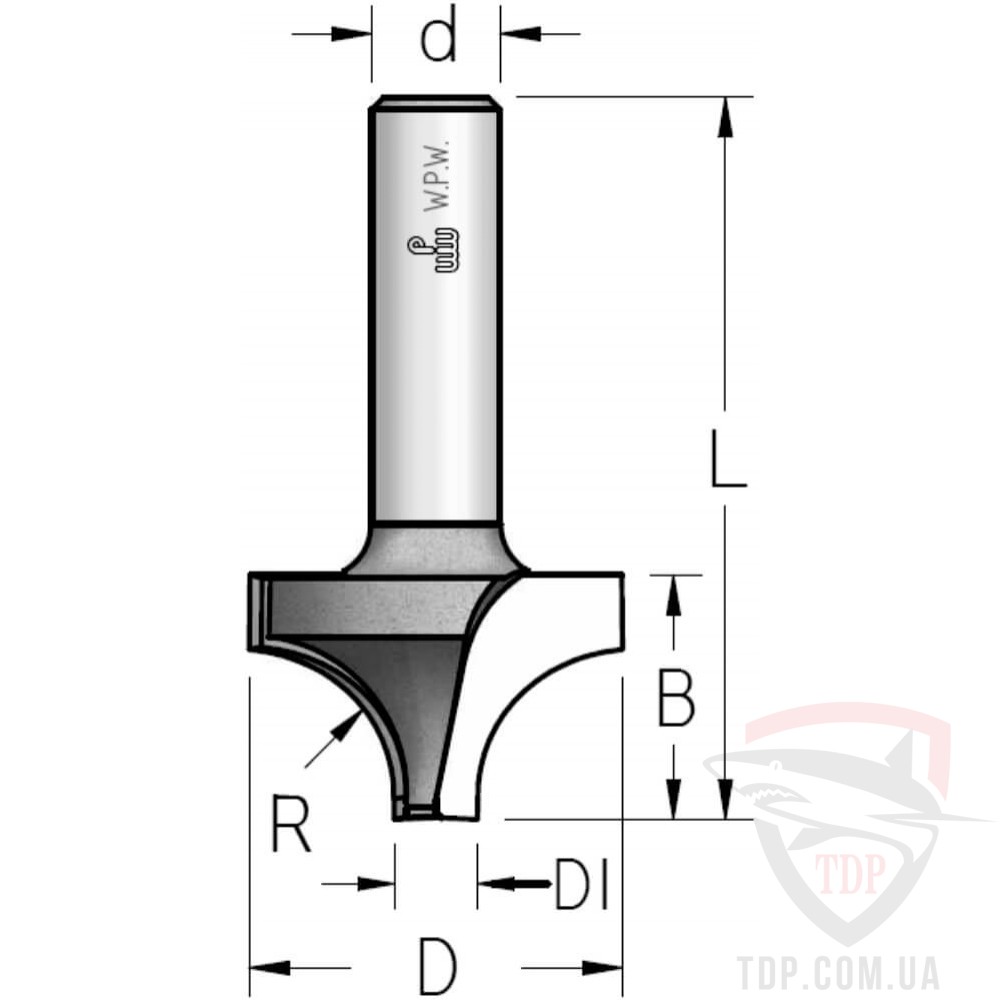 Концевые фрезы Фреза пазова фасонна подовжена W.P.W D50.8 d12 L75 h38 R19 (RV19002)