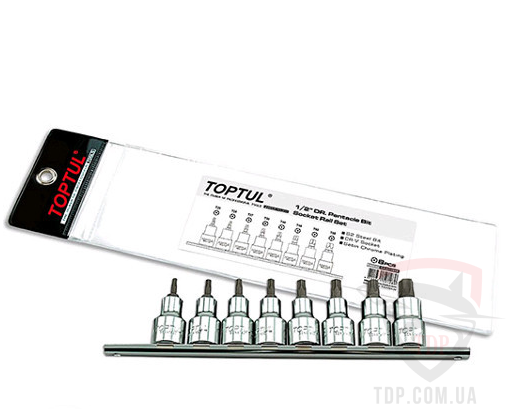 Биты и адаптеры Набор бит пятигранных впрессованных в головку 1/2" TORX T20-T55 с отверстием 8 шт. TOPTUL (GAAG0806)