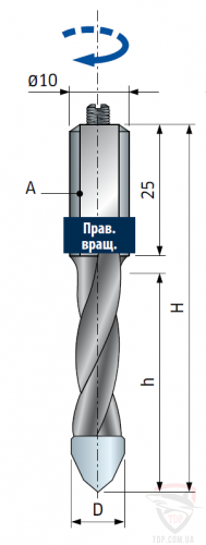 Оснастка Сверло для присадочных станков Freud сквозное D5 d10 L70 h45 (PF05MD-AC3)