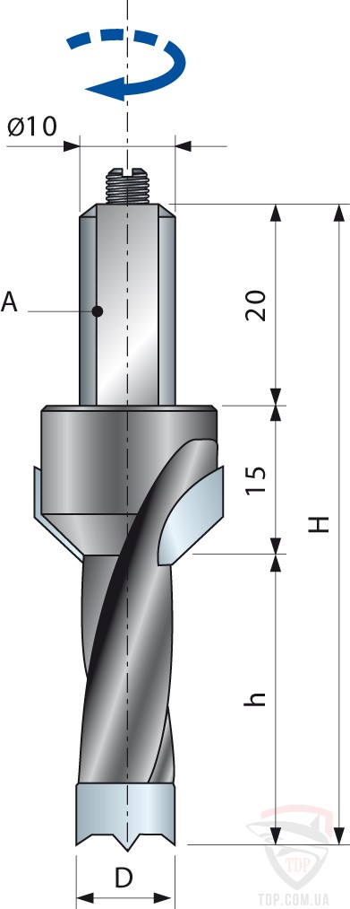 Оснастка Сверло непроходное с зенкером Freud D10 d10 L50 h15 (PF08MDCDB3)