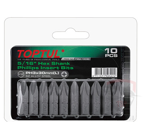 Набор бит 5/16"  PH2х30 мм, 10 шт. на блистере TOPTUL (FSBA1002G)