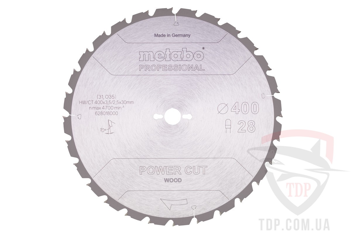 Пильный диск по дереву METABO 400x2.5/3.5x30x28z HW/CT power cut (628018000)