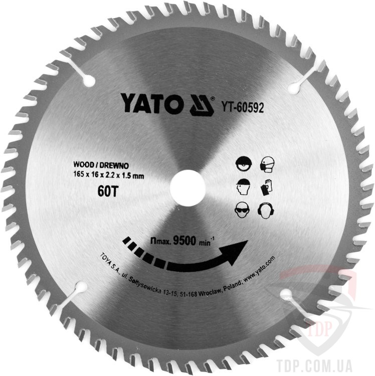 Оснастка Пильный диск по дереву Yato 165x16x60z (YT-60592)