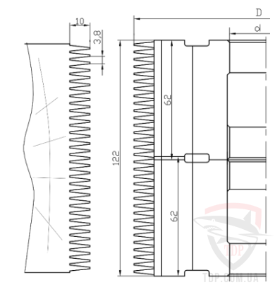 Фрезы по дереву (насадные) Фреза для сращивания по длине Vatzo D125 d40 L120 шаг 3.8