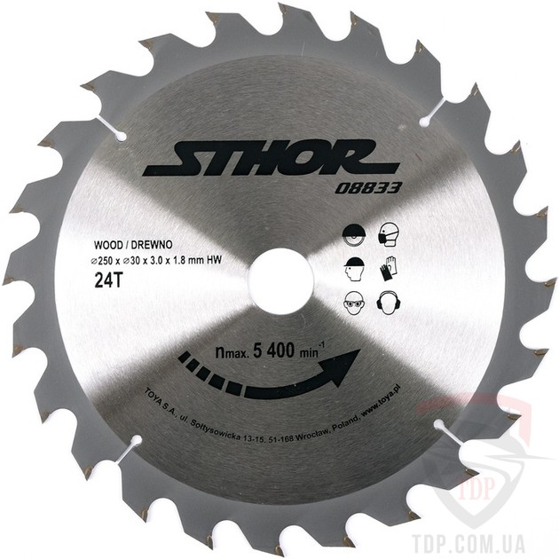 Оснастка Диск пильний по дереву STHOR 250x30x24z K3/1.8 (08833)