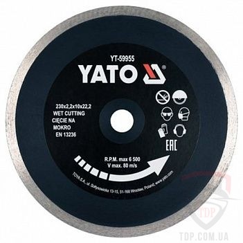 Алмазный инструмент Диск алмазний по кераміці YATO 230x22.2x2.2 мм (YT-59955)