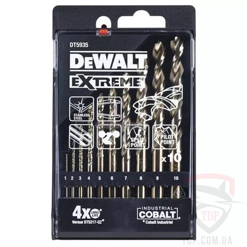 Наборы сверл Набір свердел по металу DeWALT COBALT EXTREME 1-10 мм 10 шт (DT5935)