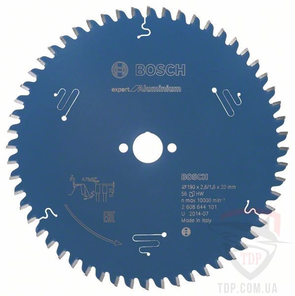 Оснастка Пильний диск по алюмінію Bosch 190x20x56z K2.6/1.6 Expert for Aluminium