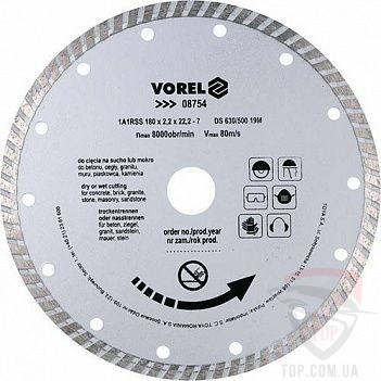Диск алмазний по каменю Vorel Turbo 180x22.2x2.2мм (08754)