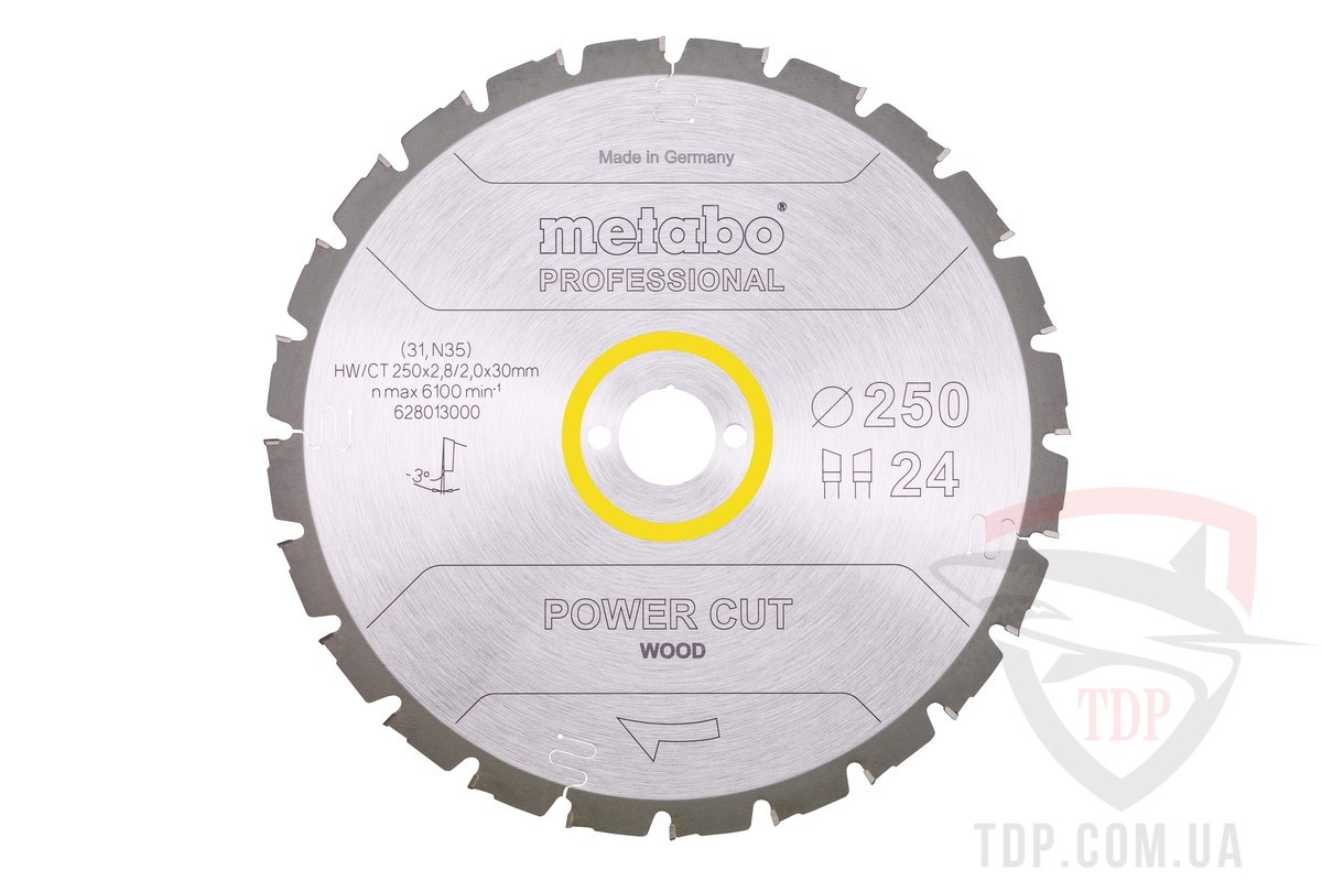 Оснастка Пильный диск по дереву METABO 250x2.0/2.8x30x24z HW/CT power cut (628013000)