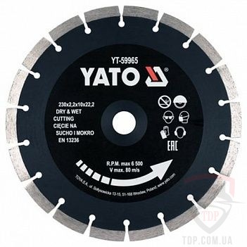 Алмазные диски Диск алмазний сегментний по каменю і бетону YATO 230x2.2x10x22.2 мм (YT-59965)