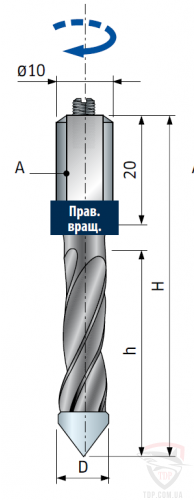 Оснастка Сверло для присадочных станков Freud сквозное D5 d10 L70 h43 (PF11MD-AC3)