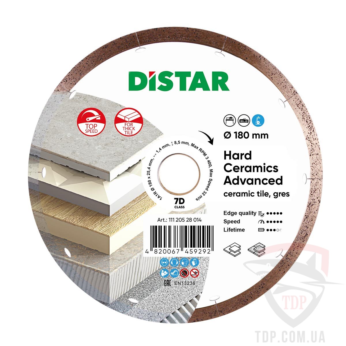 Круг алмазный отрезной Distar 1A1R 180x1,4x8,5x25,4 Hard ceramics Advanced