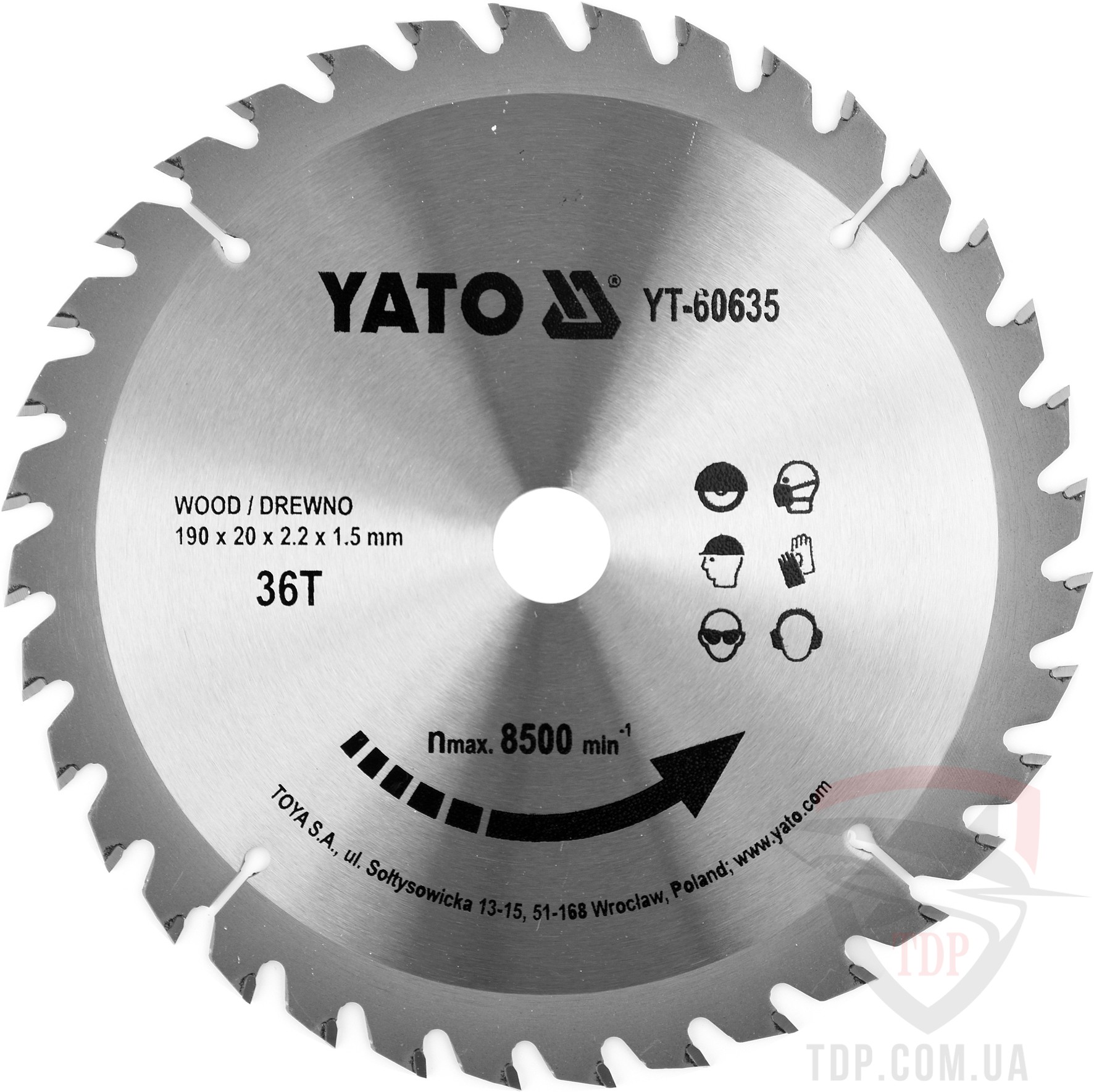 Оснастка Пильный диск по дереву Yato 190x20x36z (YT-60635)