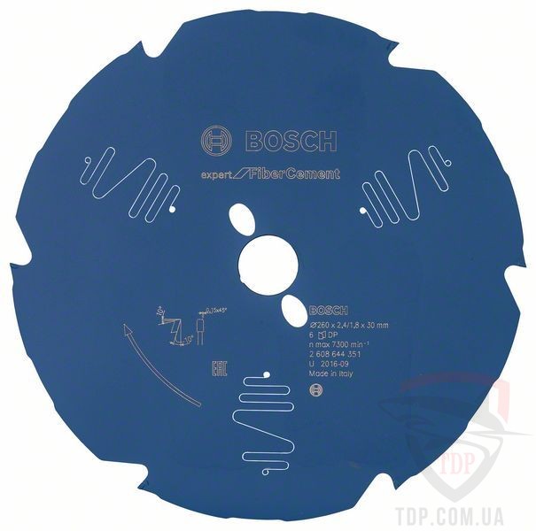 Оснастка Пильний диск по фіброцементу Bosch 260x30x6z K2.6/1.6 Expert for FiberCement