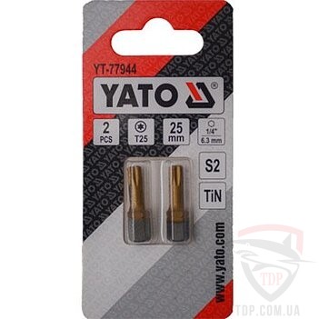 Биты и адаптеры Біта YATO TORX T25 25 мм з титановим покриттям 2 шт (YT-77944)