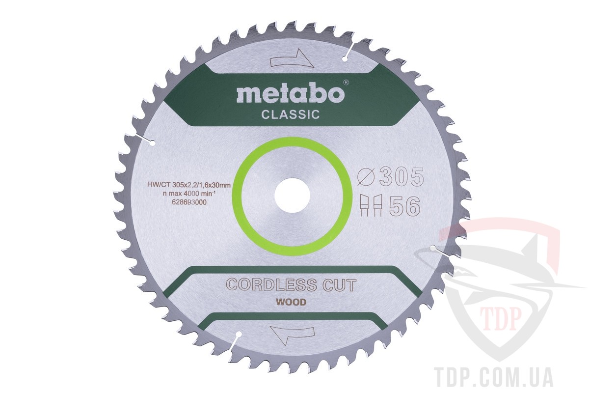 Оснастка Пильний диск по дереву Metabo Cordless Cut Wood Classic 305x30x56z (628693000)