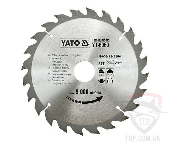 Оснастка Пильный диск по дереву Yato 184x30x24z (YT-6060)