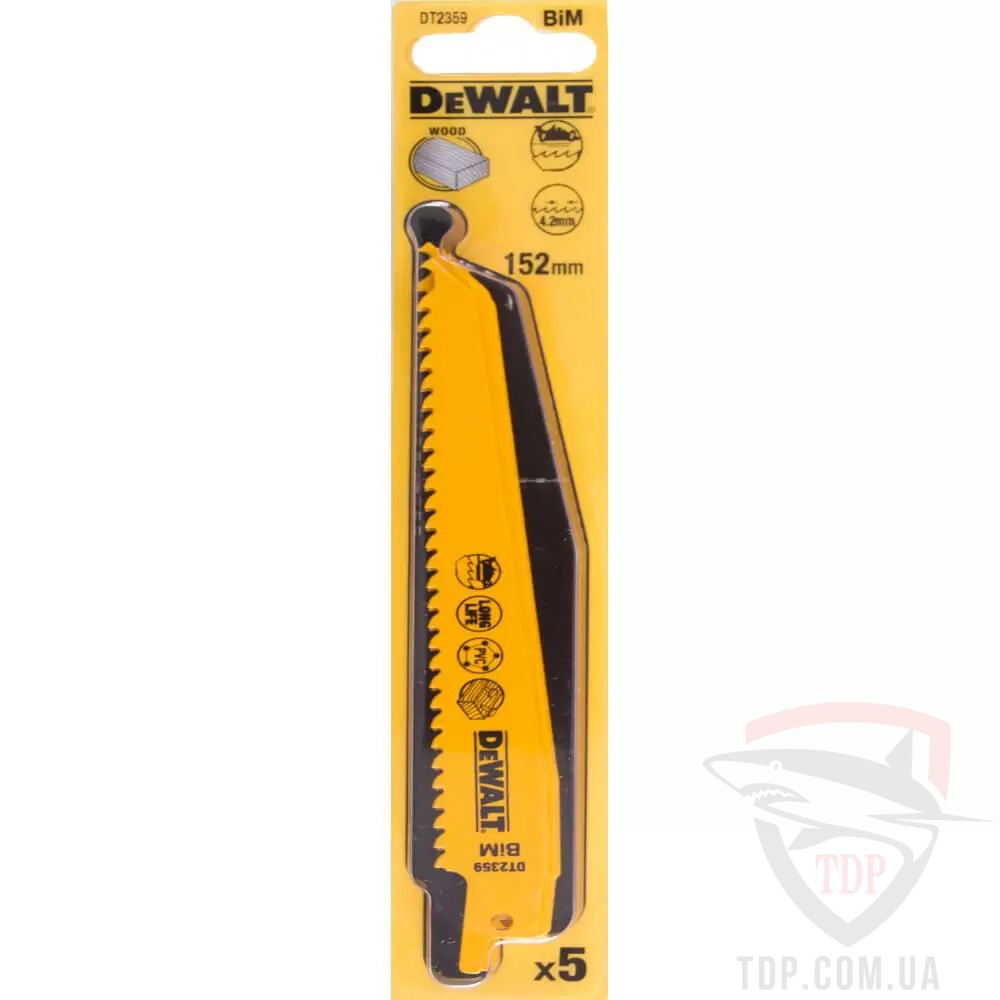 Полотно пильне DeWALT біметалічне по дереву 152 мм 6 TPI 5шт (DT2359) - Фото №2