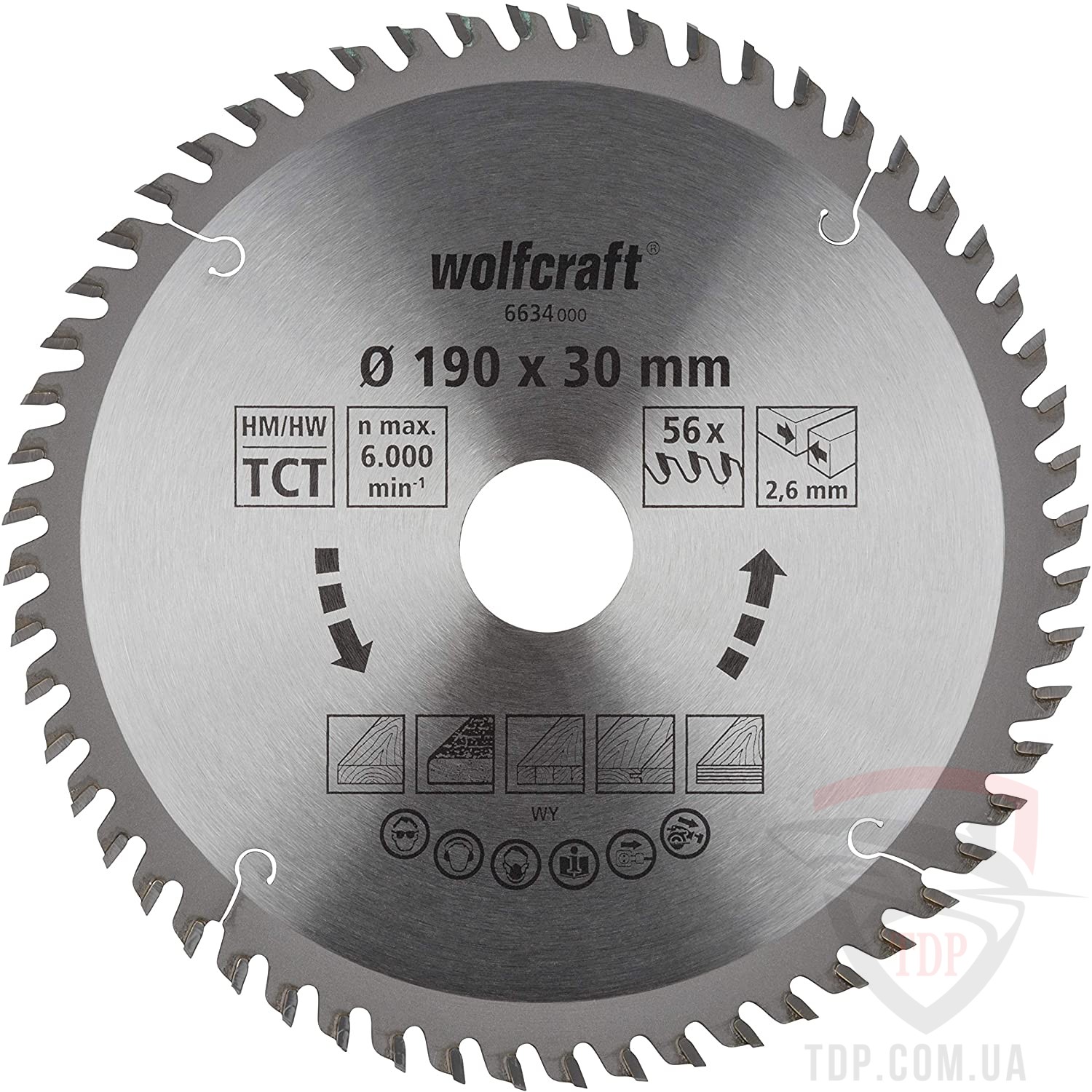 Оснастка Пильный диск по дереву Wolfcraft 190x30x56z (6634000)