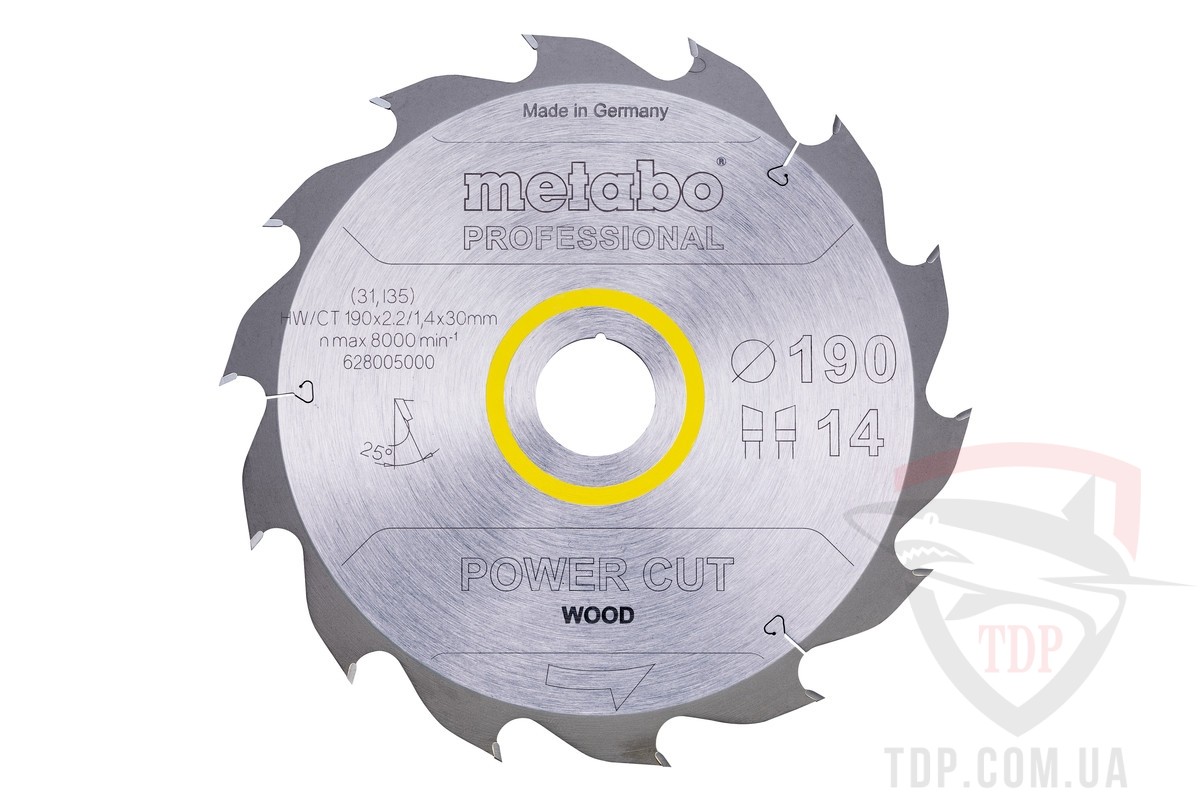 Пильный диск по дереву METABO 190x1.4/2.2x30x14z HW/CT power cut (628005000)