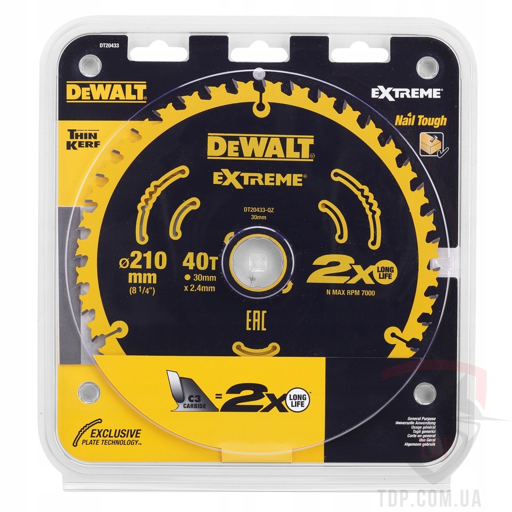 Оснастка Пильный  диск по дереву DeWALT EXTREME 210х30х40z (DT20433)