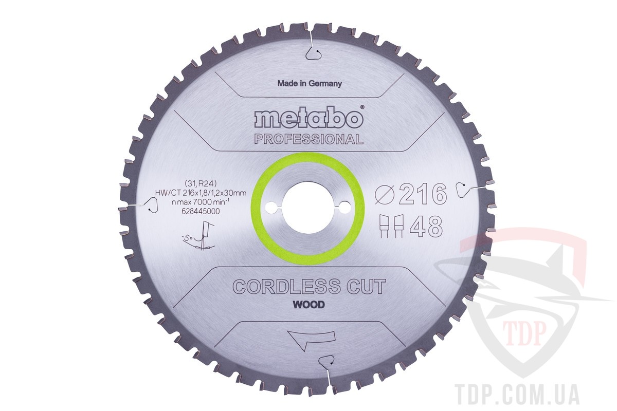 Оснастка Пильний диск по дереву Metabo Cordless Cut Wood Prof 216x30x48z (628445000)