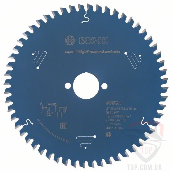 Оснастка Пильний диск по HPL Bosch 190x30x56z K2.6/1.6 Expert for HPLam