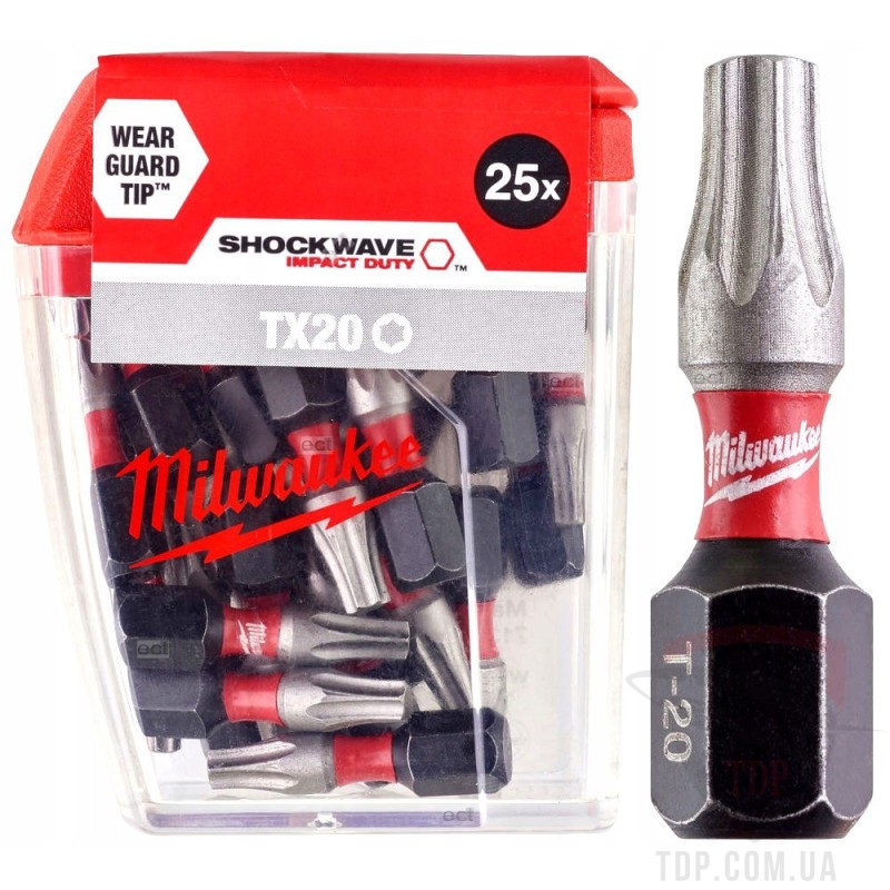 Биты и адаптеры Біта Milwaukee Shockwave 30xLife TX20 25мм 25 шт (4932430875)