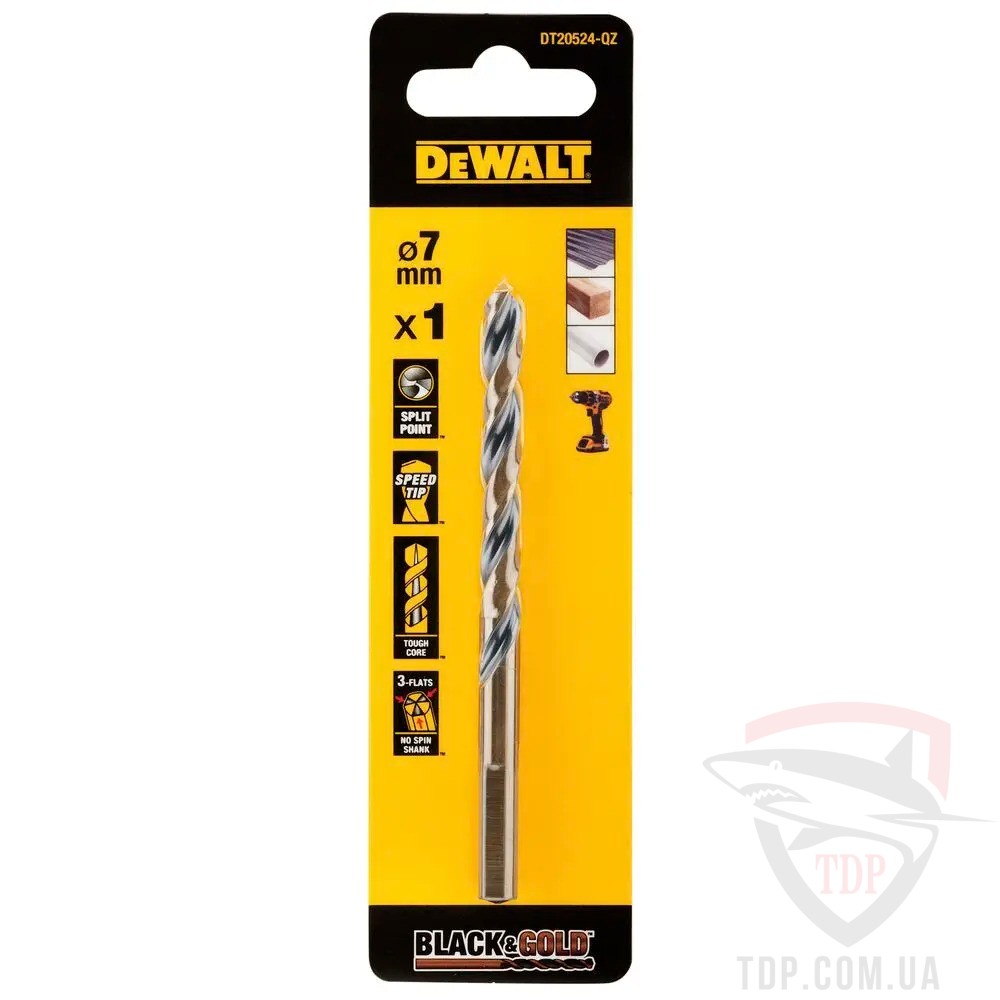 Сверла Cвердлo по металу DeWALT EXTREME BLACK&GOLD HSS-G 7x109 мм (DT20524)