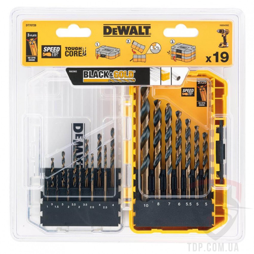 Наборы сверл Набор сверл по металлу от 1 до 10 мм 19 шт DeWALT (DT70728)