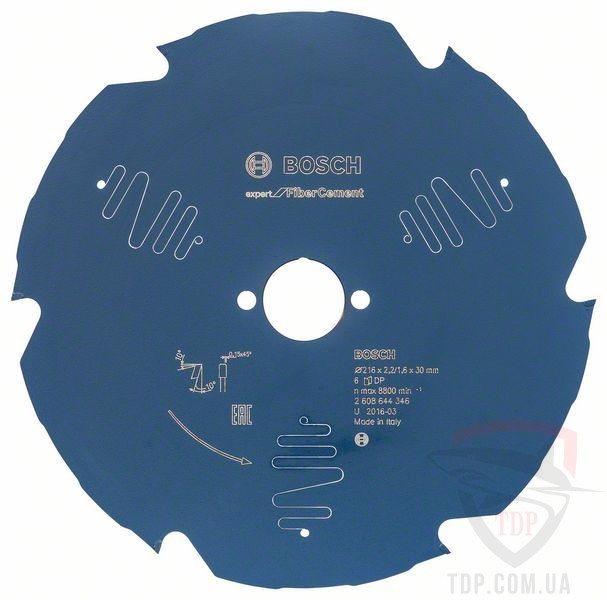 Оснастка Пильний диск по фіброцементу Bosch 216x30x6z K2.2/1.6 Expert for FiberCement