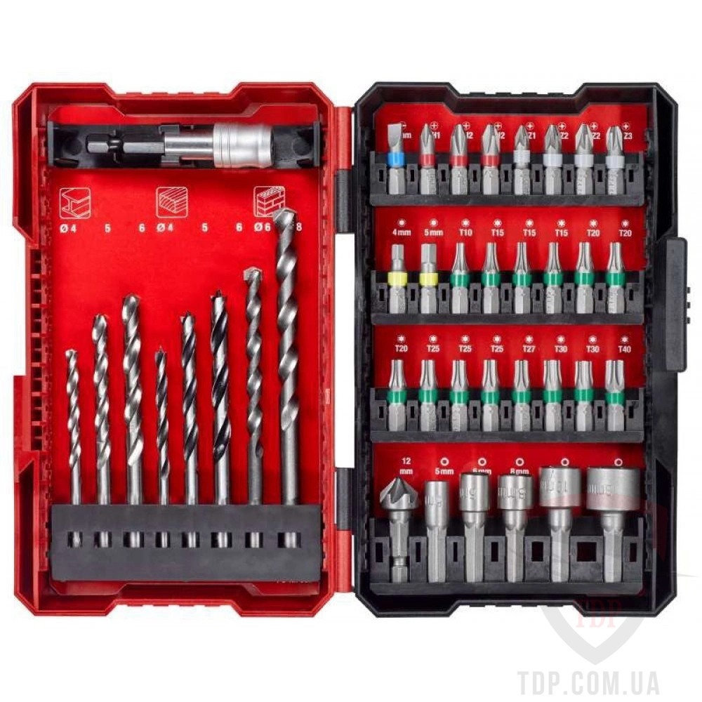Биты и адаптеры Набір біт і свердл по металу Einhell HSS L-Box 39 шт (108956)