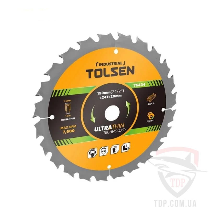 Оснастка Пильний диск по дереву Tolsen UltraThin 190x20x40z (76435)