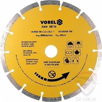 Алмазные диски Диск алмазний по граніту Vorel сегментний 180x22.2x2.2мм (08714)