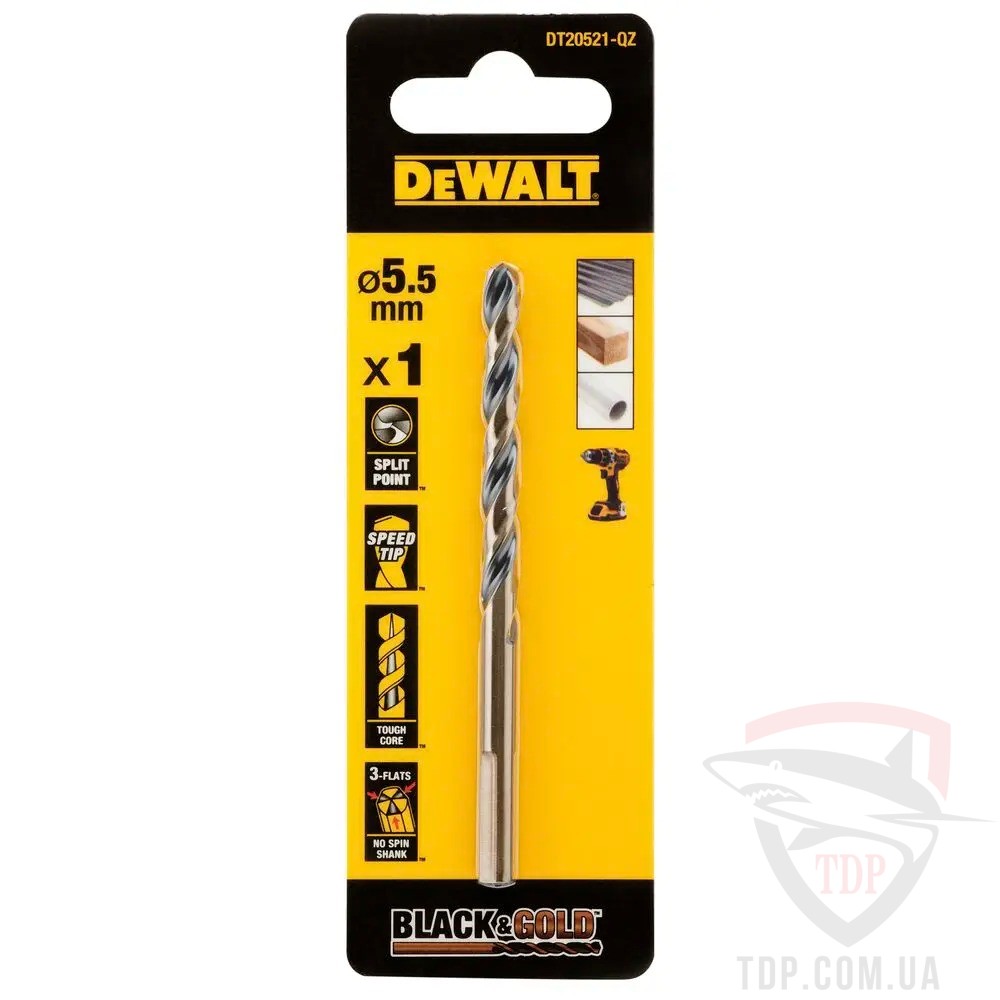 Сверла Cвердлo по металу DeWALT EXTREME BLACK&GOLD HSS-G 5.5x93 мм (DT20521)