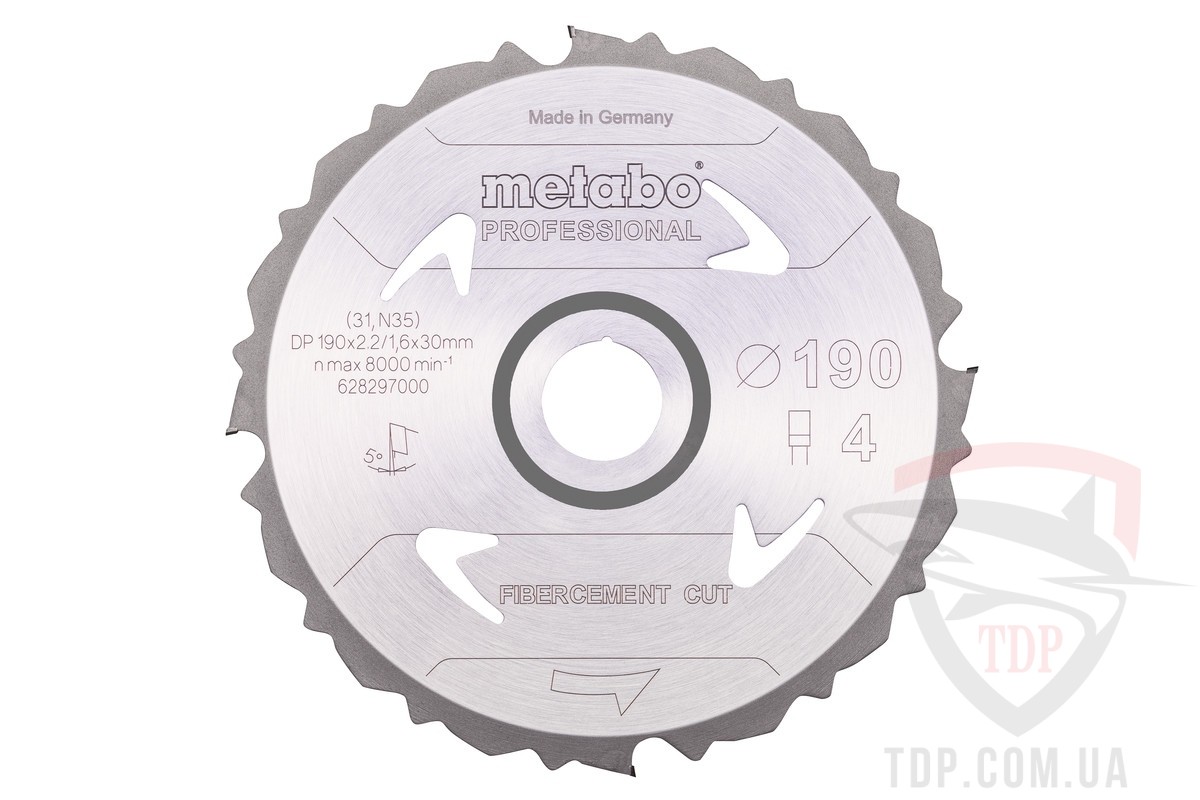 Оснастка Пильний диск по фіброцементу Metabo Fibercement Cut Proffessional 190x30x4z (628297000)