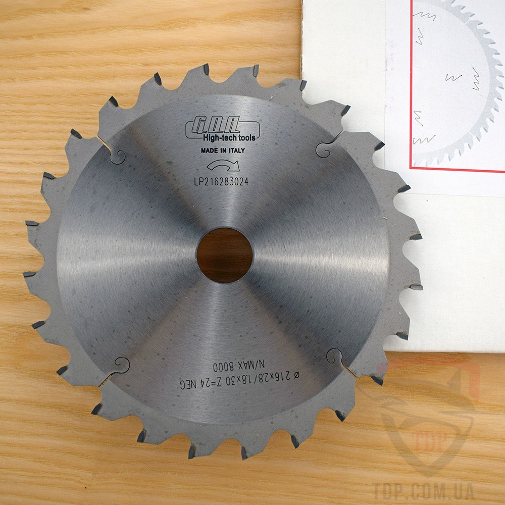 Оснастка Пильний диск по дереву G.D.A 216х30x24z (LP216283024)