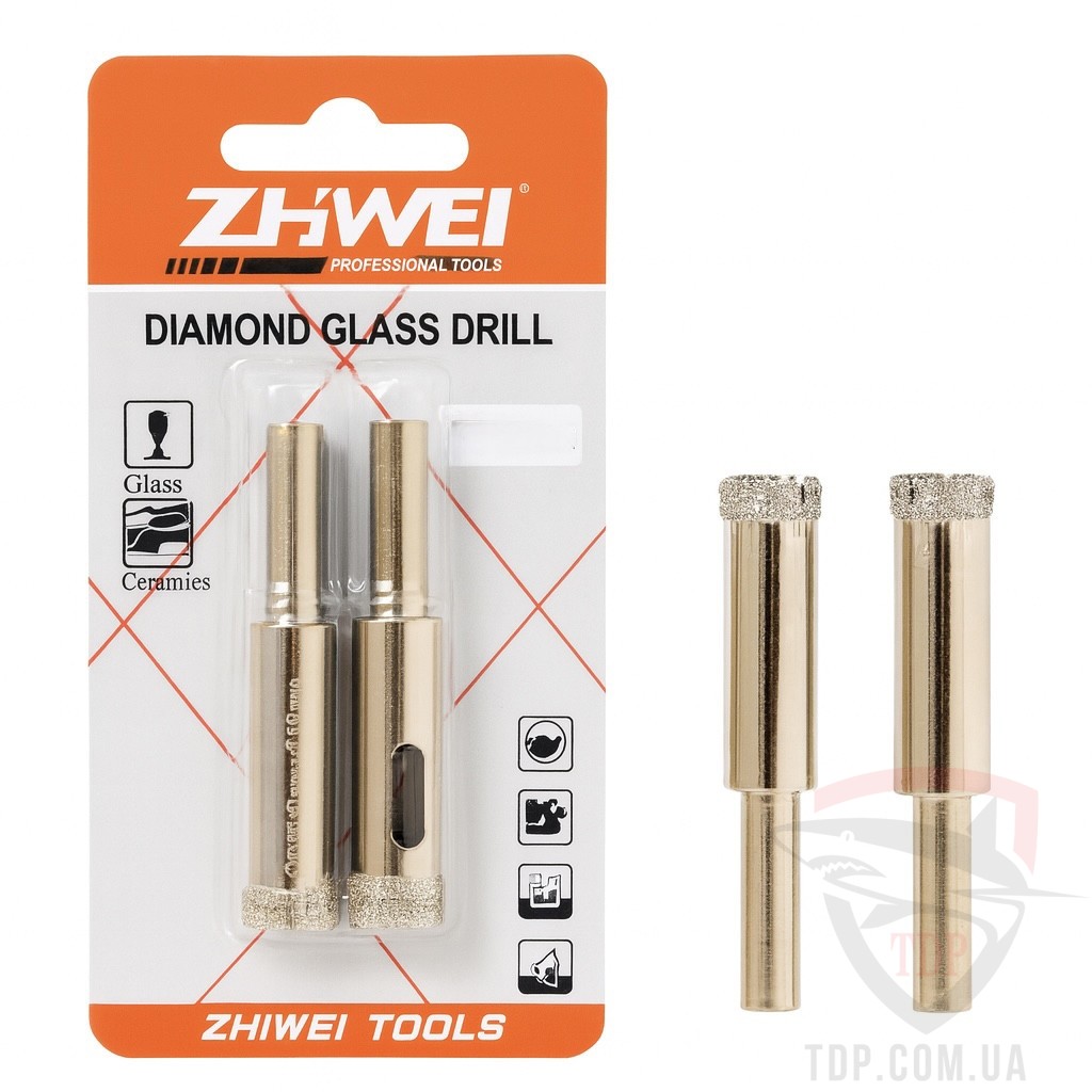Алмазный инструмент Коронка алмазна по склу ZhWei 12 мм 2шт