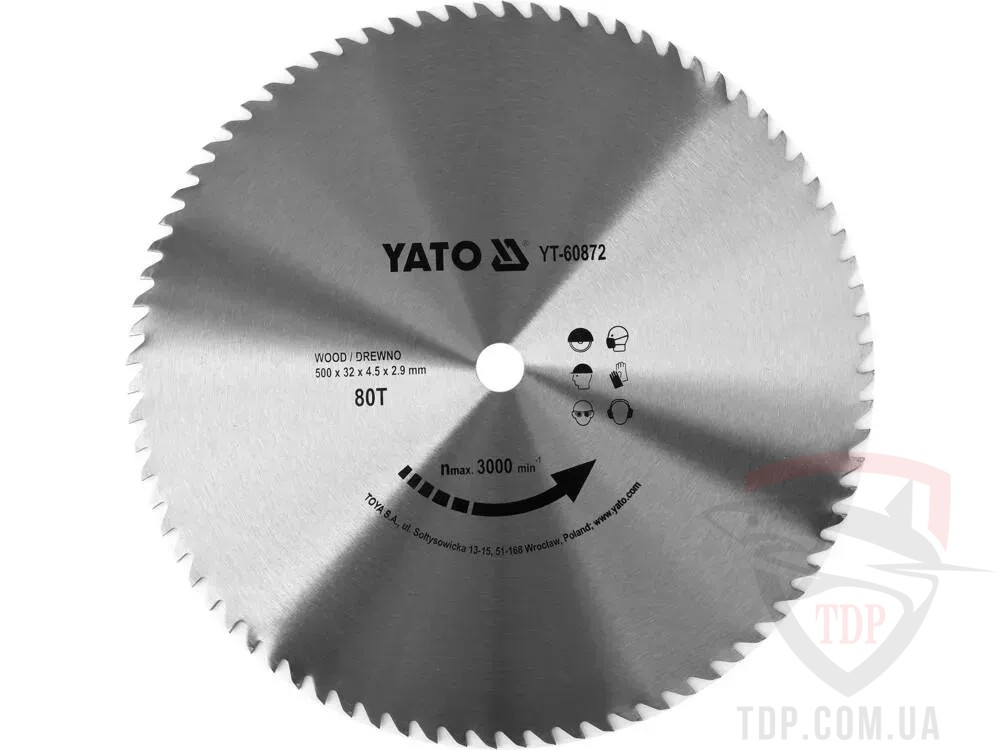 Пильные диски Диск пильний по дереву YATO 500x32x80z K 4.5/2.9 (YT-60872)