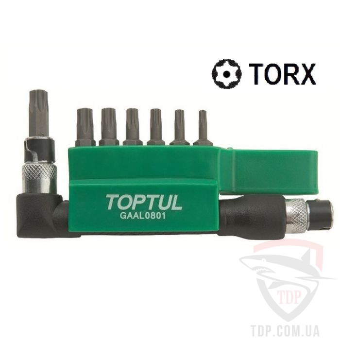 Набор бит 1/4" TORX  Г-образным переходником TOPTUL  (GAAL0801)