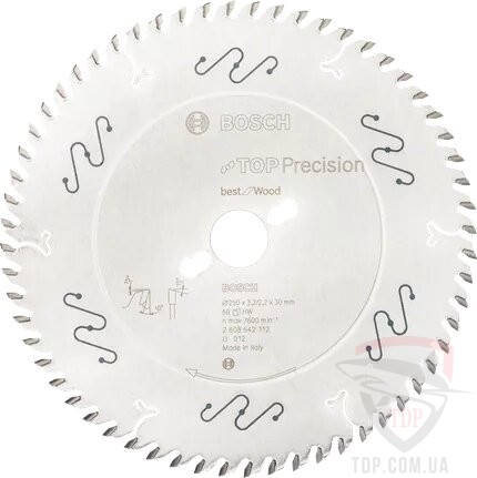 Оснастка Пильний диск по дереву Bosch 250x30x60z K3.2/2.2 Top Precision Best for Wood