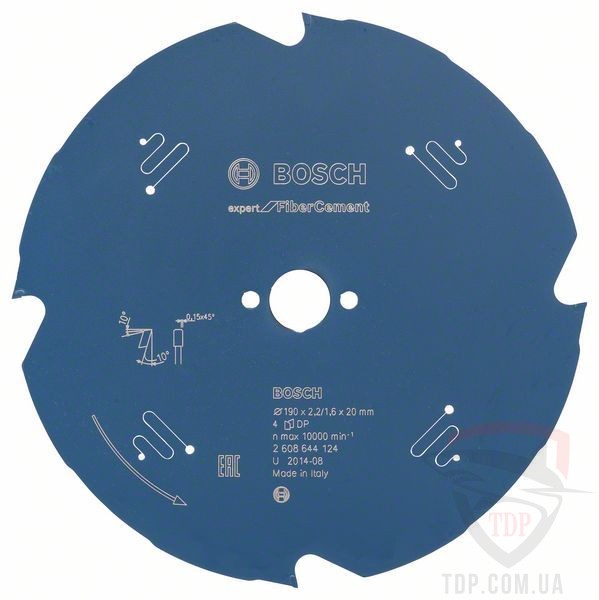 Оснастка Пильний диск по фіброцементу Bosch 190x20x4z K2.2/1.6 Expert for FiberCement