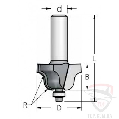 Концевые фрезы Фреза кромочная фигурная WoodPecker D25 d6 L52 h16 R4 (HRD0403)