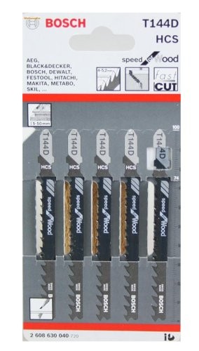 Пилки для лобзика Набор полотен для лобзика Bosch T144D 100 мм HCS 5 шт прямой рез (2608630040)